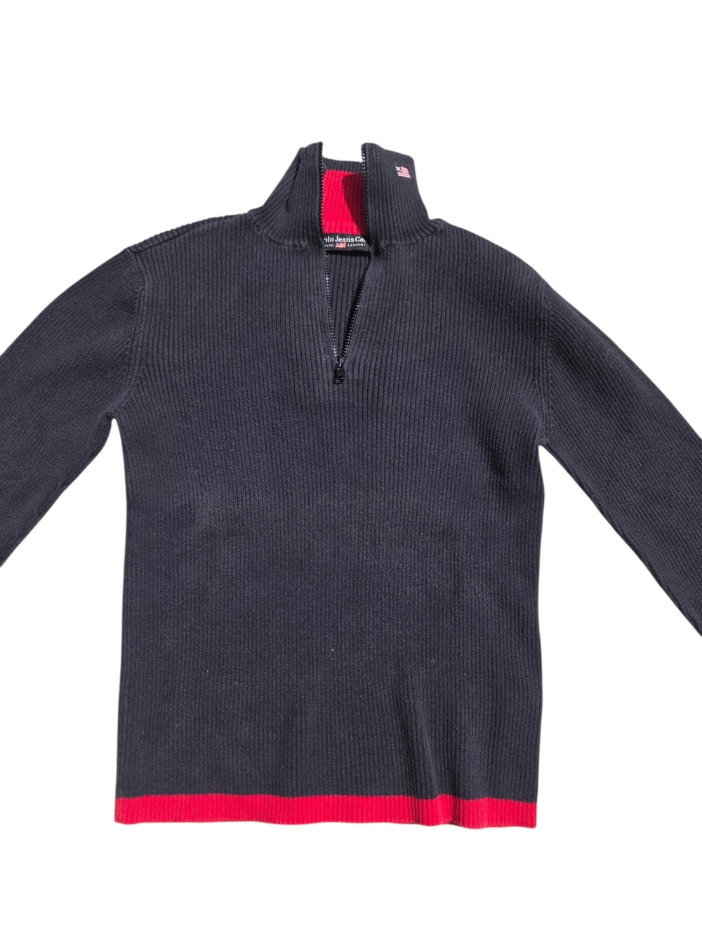 Polo Jeans Co Ralph Lauren Black Quarter-Zip Vintage Turtleneck Sweater S